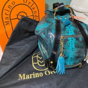 Marino Orlandi Blue and Black Snakeskin Backpack